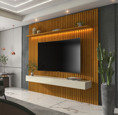 Home até 75″ Nobre Ripado 185(Com Nicho) Naturale/Off White – GELIUS