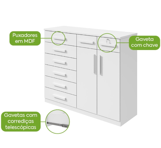 Cômoda 8 Gavetas com Sapateira Dupla Toronto Branco – LOPAS - Imagem 3