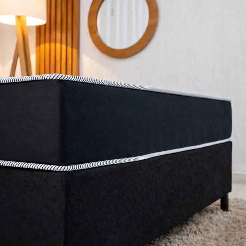 Box Casal Sued Preto Ortobel + Colchão Casal Santé 100% Espuma D33 Altura 20 Nosso Sonho - 138x188x57 | Suporta até 240kg - Imagem 4