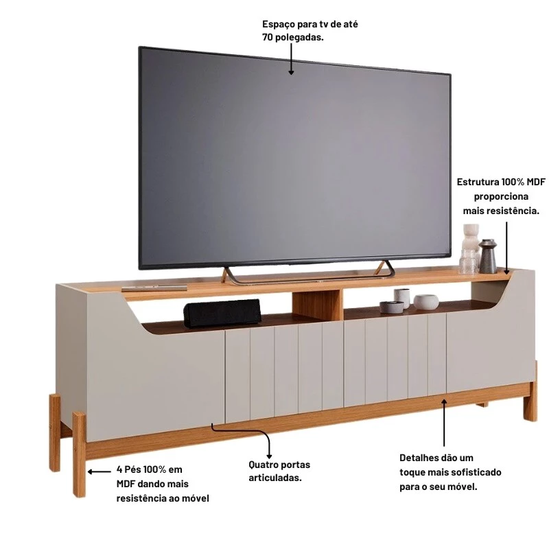 Bancada Moema Larg. 1.85m Off/Cinamomo + Painel Trend Ripado Larg. 1.80m Cinamomo 100% MDF - Permóbili - Imagem 5