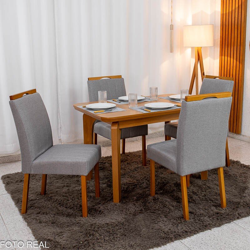 Mesa de Jantar Londrina 120x80 Cinamomo Rufato + 4 Cad. Isabela Linho Cinza 05 Madeira - KM Decor - Imagem 9