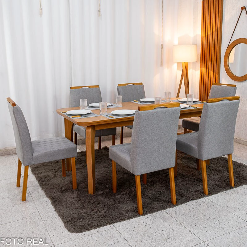 Mesa de Jantar Londrina 180x90 Cinamomo Rufato + 6 Cad. Isabela Linho Cinza 05 Madeira - KM Decor - Imagem 9