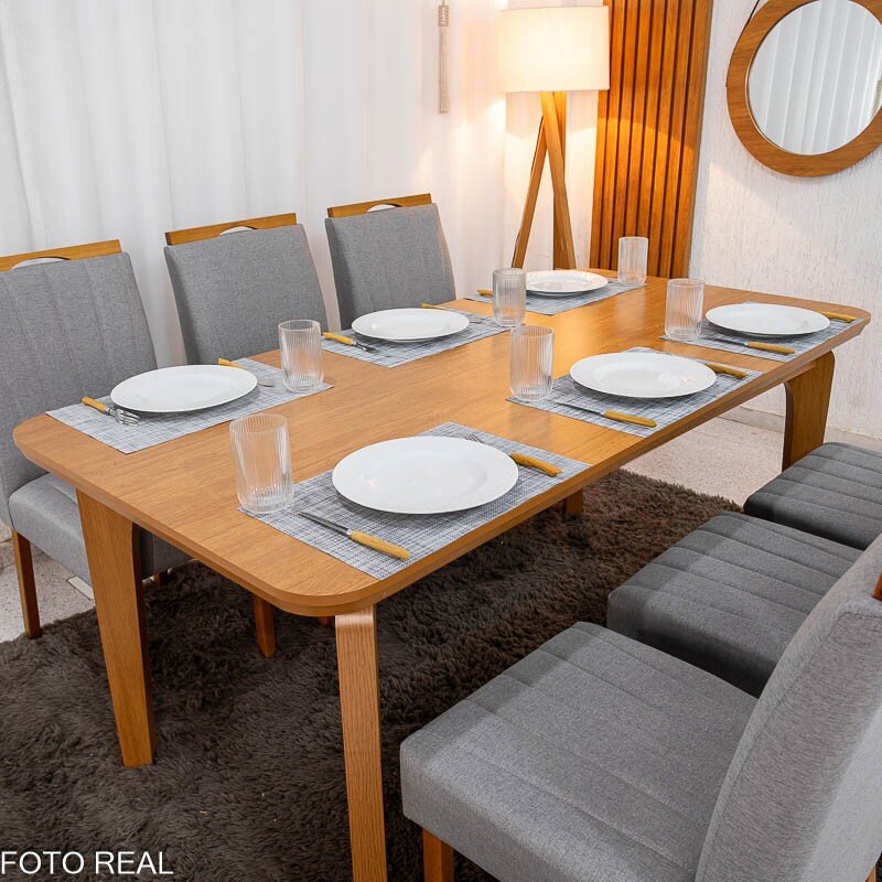 Mesa de Jantar Londrina 180x90 Cinamomo Rufato + 6 Cad. Isabela Linho Cinza 05 Madeira - KM Decor - Imagem 7