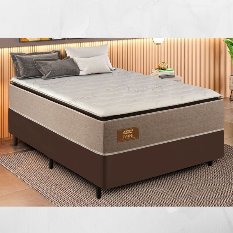 Colchão Casal Twins D33 Molas Ensacadas Gazin + Box Casal Sued Marrom Ortobel - 138x188x71 | Suporta até 290kg - Imagem 2
