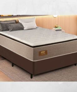 Colchão Casal Twins D33 Molas Ensacadas Gazin + Box Casal Sued Marrom Ortobel - 138x188x71 | Suporta até 290kg
