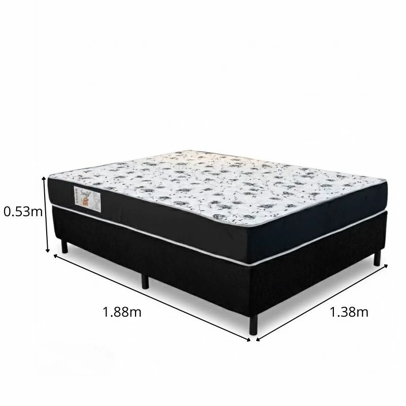 Box Casal Sued Preto Ortobel + Colchão Casal Santé 100% Espuma D33 Altura 20 Nosso Sonho - 138x188x57 | Suporta até 240kg - Imagem 7