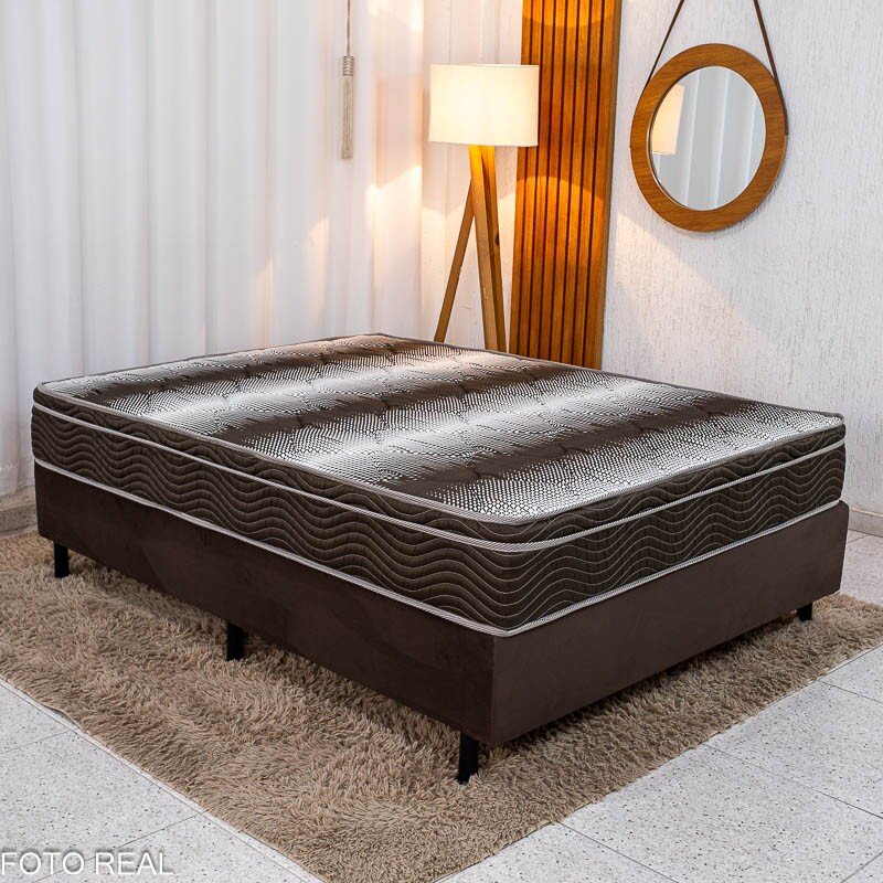 Colchão Casal Ortopédico EPS Light Ortobom + Box Casal Sued Marrom Ortobel - 138x188x62 | Suporta até 260kg