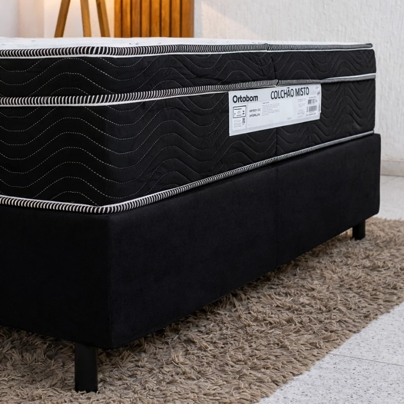 Colchão Casal Airtech 150 Ortopillow Ortopédico D45 Ortobom + Box Casal Sued Preto - Ortobel - 138x188x65 | Suporta até 200kg - Imagem 2