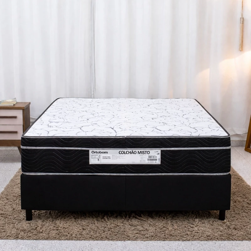 Colchão Casal Airtech 150 Ortopillow Ortopédico D45 Ortobom + Box Casal Sued Preto - Ortobel - 138x188x65 | Suporta até 200kg - Imagem 4