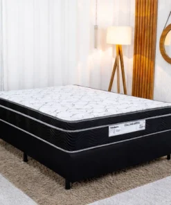 Colchão Casal Airtech 150 Ortopillow Ortopédico D45 Ortobom + Box Casal Sued Preto - Ortobel - 138x188x65 | Suporta até 200kg