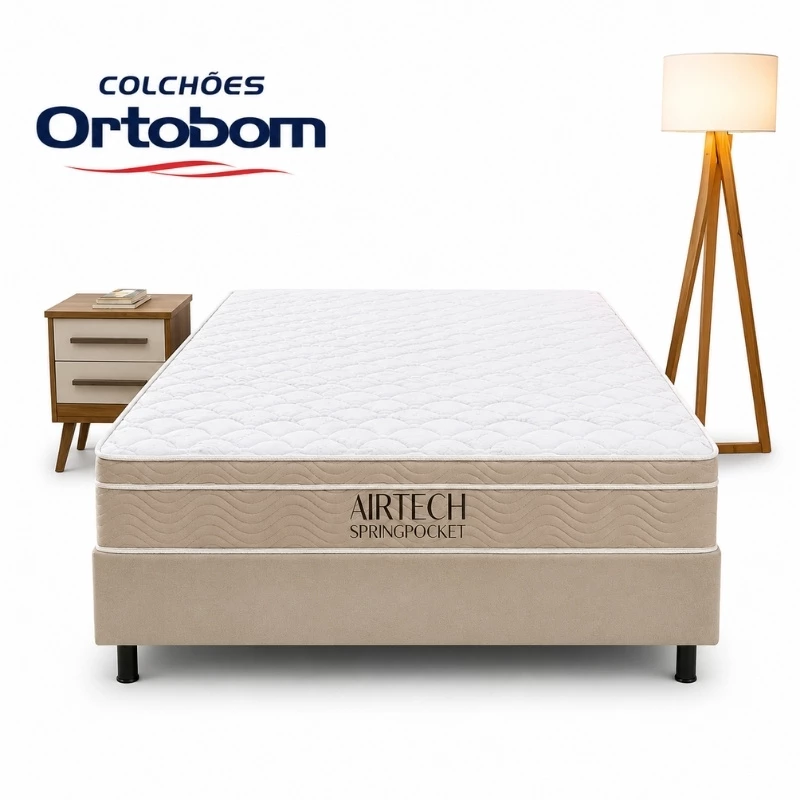 Colchão Casal Airtech Springpocket Molas Ensacadas - Ortobom + Box Casal Sued Bege - Ortobel 138x188x62 | Suporta até 240kg - Imagem 7