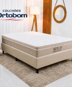 Colchão Casal Airtech Springpocket Molas Ensacadas - Ortobom + Box Casal Sued Bege - Ortobel 138x188x62 | Suporta até 240kg