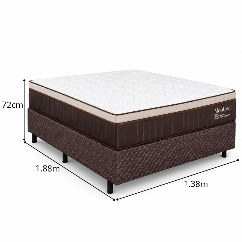 Colchão Casal Montreal 138x188x32 Molas Ensacadas - Viero + Base Box Casal Universal Marrom Bordado - Gazin 138x188x79 | Suporta até 260kg - Imagem 9