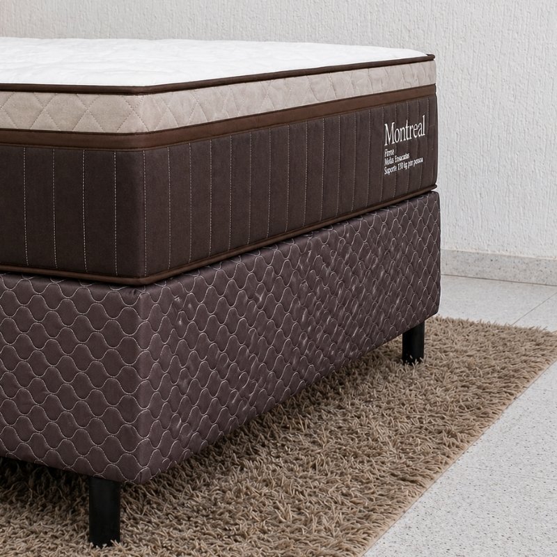 Colchão Casal Montreal 138x188x32 Molas Ensacadas - Viero + Base Box Casal Universal Marrom Bordado - Gazin 138x188x79 | Suporta até 260kg - Imagem 6