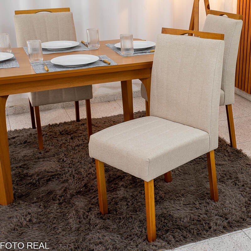 Mesa de Jantar Londrina 120x80 Cinamomo Rufato + 4 Cad. Isabela Linho Bege 01 Madeira - KM Decor - Imagem 5