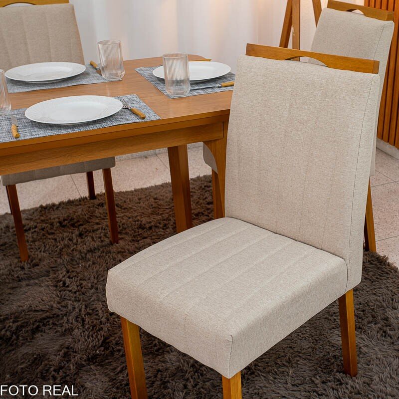 Mesa de Jantar Londrina 120x80 Cinamomo Rufato + 4 Cad. Isabela Linho Bege 01 Madeira - KM Decor - Imagem 4