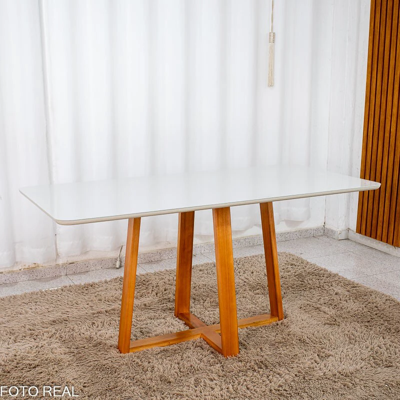 Mesa de Jantar Bali 160×80 Vidro Off/Base Madeira + 6 Cad. Londres Veludo Prata Madeira Minas Plac - Entregue Montada - Imagem 4