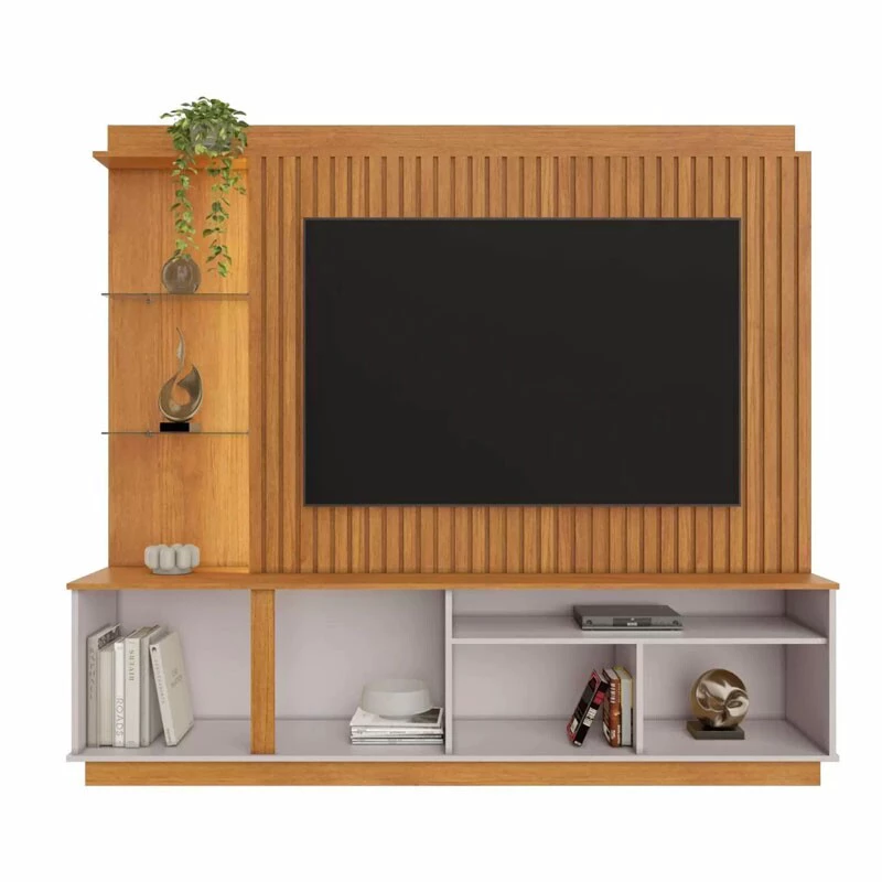 Home Amparo Larg. 1.82m Cinamomo/Off Ripado C/ Led para TV até 60" - JCM