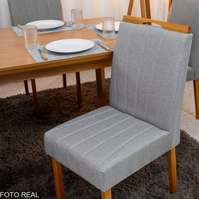 Mesa de Jantar Londrina 180x90 Cinamomo Rufato + 6 Cad. Isabela Linho Cinza 05 Madeira - KM Decor - Imagem 5