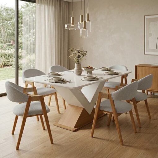 Mesa Amora BA35 160 Canela/Off White + 6 Cadeiras Ravenna Linho Cinza – KAPPESBERG + GARDIM MÓVEIS - Imagem 4