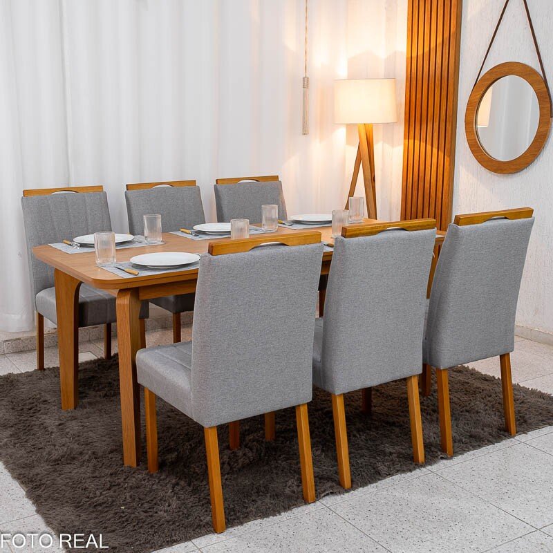 Mesa de Jantar Londrina 180x90 Cinamomo Rufato + 6 Cad. Isabela Linho Cinza 05 Madeira - KM Decor - Imagem 8