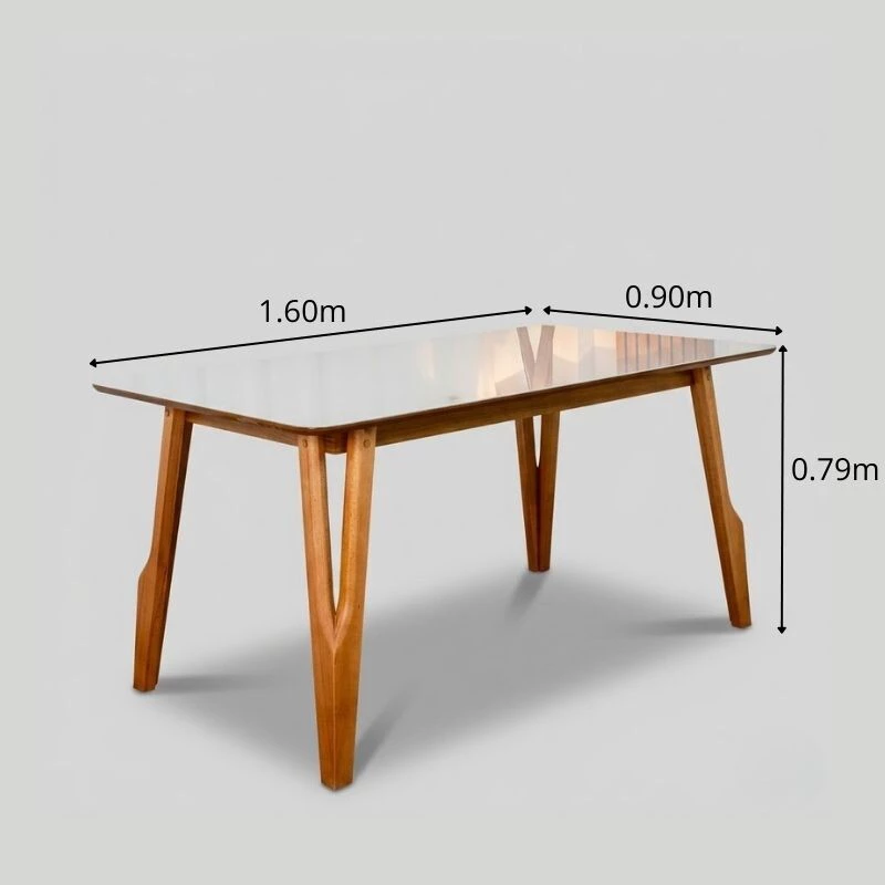 Mesa de Jantar Siena 160x90 Vidro Off/Base Madeira + 6 Cad. Lisboa Veludo Bege 512 Madeira Art Assento - Entregue Montada - Imagem 5