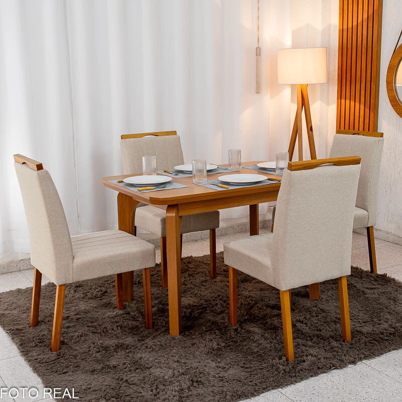 Mesa de Jantar Londrina 120x80 Cinamomo Rufato + 4 Cad. Isabela Linho Bege 01 Madeira - KM Decor - Imagem 6