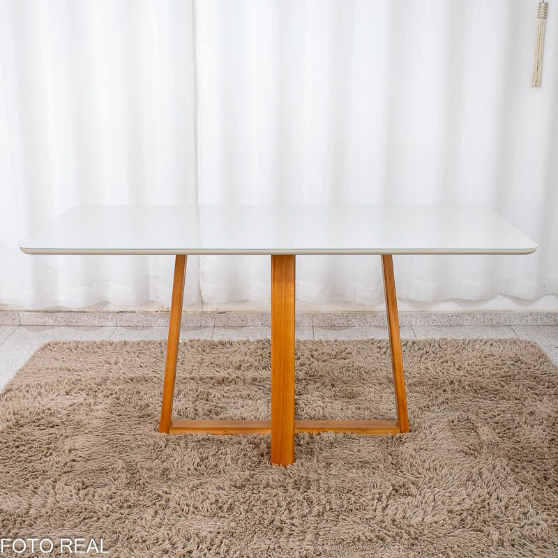 Mesa de Jantar Bali 160×80 Vidro Off/Base Madeira + 6 Cad. Londres Veludo Prata Madeira Minas Plac - Entregue Montada - Imagem 2