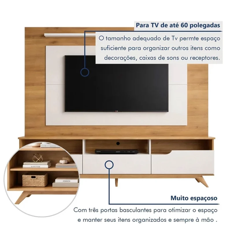 Home Theater Diplomata Cinamomo/Off White Larg. 2.00m para TV até 60'' - Valdemóveis - Imagem 10