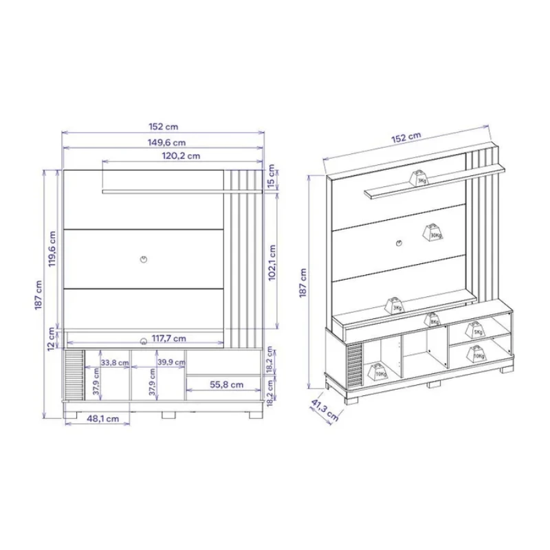 Home Jurerê Larg. 1.50m Naturale/Off White Mate para TV até 65" - Colibri - Imagem 5