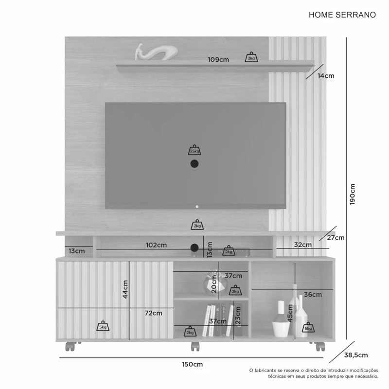 Home Serrano Larg. 1.50m Cinamomo/Off White C/detalhe Ripado - JCM - Imagem 5