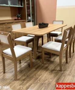 Mesa de Jantar BA68 Tampo MDF Madeirado 160X80 + 6 Cad. Gardeni Canela - Kappesberg