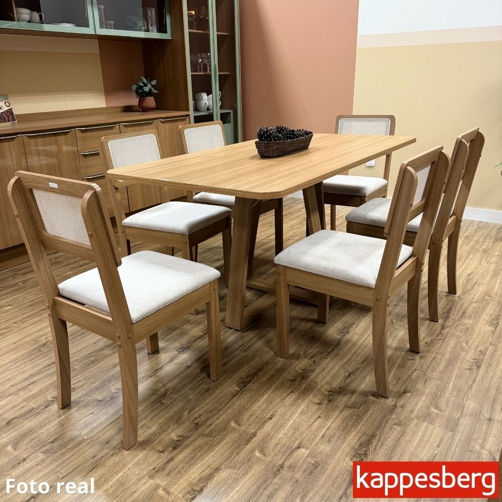 Mesa de Jantar BA68 Tampo MDF Madeirado 160X80 + 6 Cad. Gardeni Canela - Kappesberg