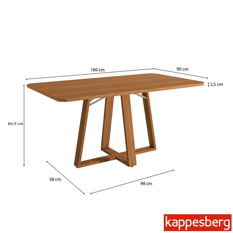 Mesa de Jantar BA68 Tampo MDF Madeirado 160X80 + 6 Cad. Gardeni Canela - Kappesberg - Imagem 7