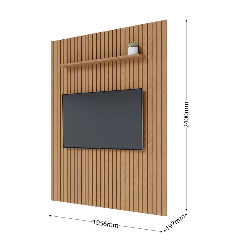 Painel Ripado Niágara Larg. 1.95m Freijó + Bancada Noronha Larg. 1.80m Off/Freijó | para TV até 82" - Colibri - Imagem 7
