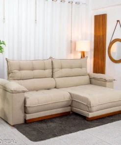 Sofá Retrátil Reclinável Itaúna 2.50m Linho Bege 459 - Molas Ensacadas
