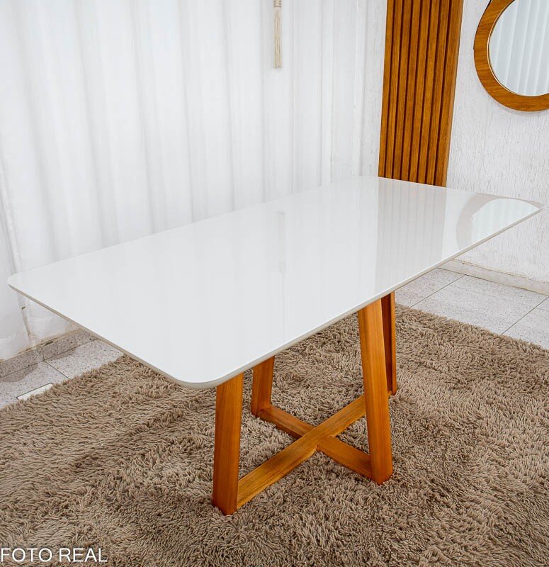 Mesa de Jantar Bali 160×80 Vidro Off/Base Madeira + 6 Cad. Londres Veludo Chumbo Madeira Minas Plac - Entregue Montada - Imagem 16