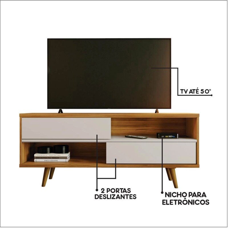 Rack Bancada NT 1180 Larg.1.35m Freijó/Off para TV até 55"- Notável - Imagem 12