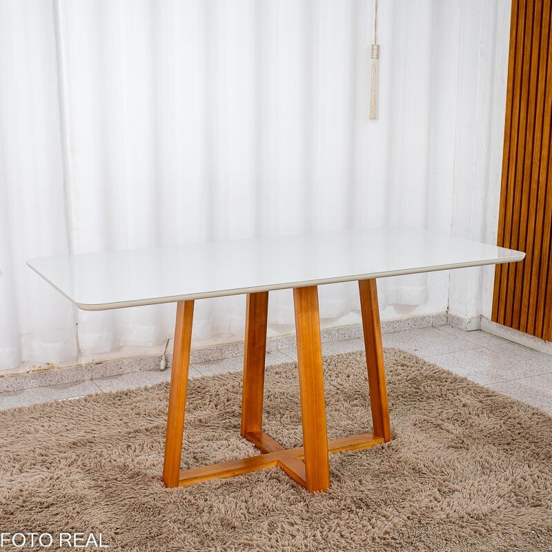 Mesa de Jantar Bali 160×80 Vidro Off/Base Madeira + 6 Cad. Londres Veludo Chumbo Madeira Minas Plac - Entregue Montada - Imagem 14