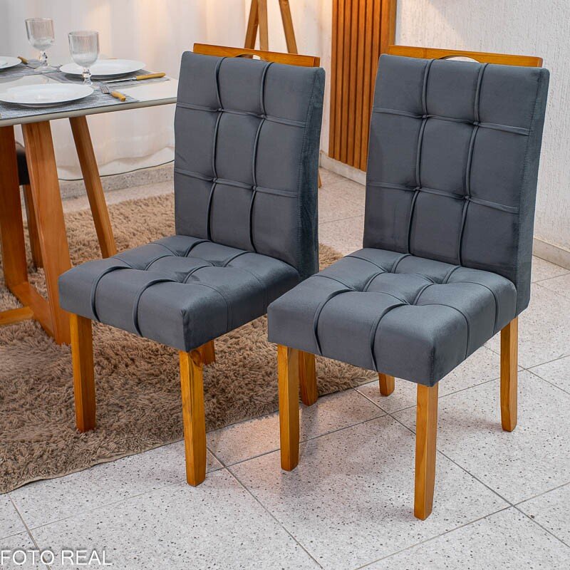 Mesa de Jantar Bali 120×80 Vidro Off/Base Madeira + 4 Cad. Londres Veludo Chumbo Madeira Minas Plac - Entregue Montada - Imagem 18