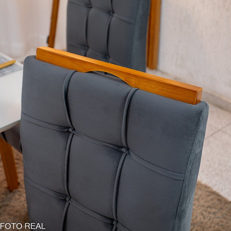 Mesa de Jantar Bali 90×90 Vidro Off/Base Madeira + 4 Cad. Londres Veludo Chumbo Madeira Minas Plac - Entregue Montada - Imagem 16