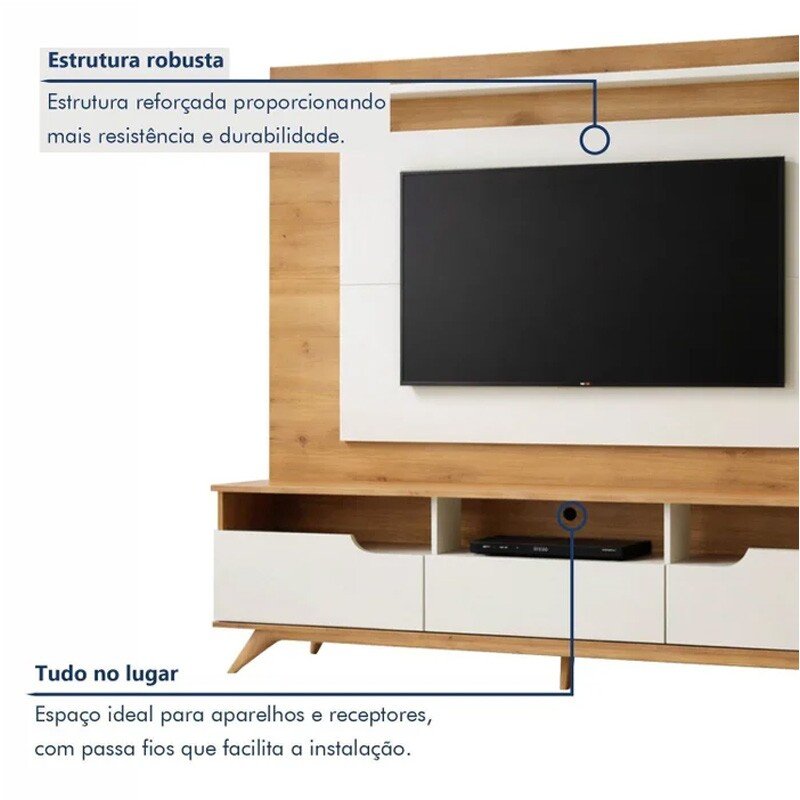 Home Theater Diplomata Cinamomo/Off White Larg. 2.00m para TV até 60'' - Valdemóveis - Imagem 8