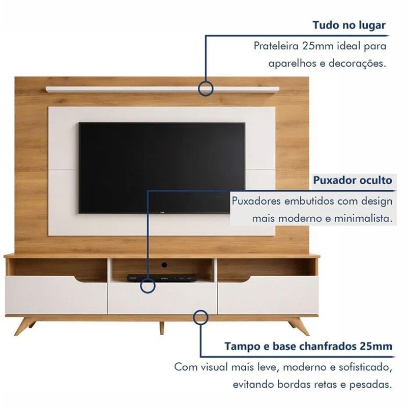 Home Theater Diplomata Cinamomo/Off White Larg. 2.00m para TV até 60'' - Valdemóveis - Imagem 10