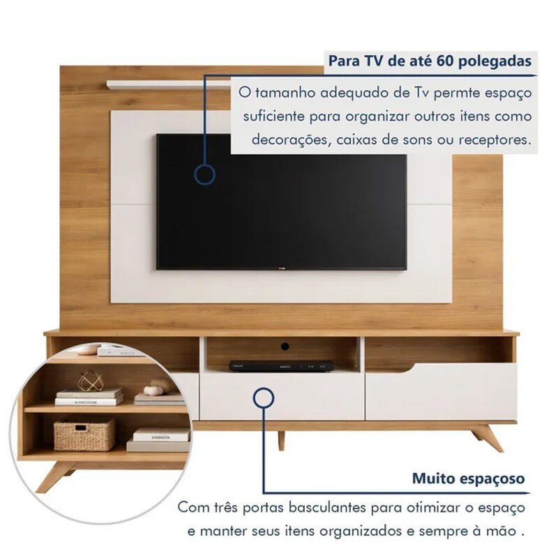 Home Theater Diplomata Cinamomo/Off White Larg. 2.00m para TV até 60'' - Valdemóveis - Imagem 12