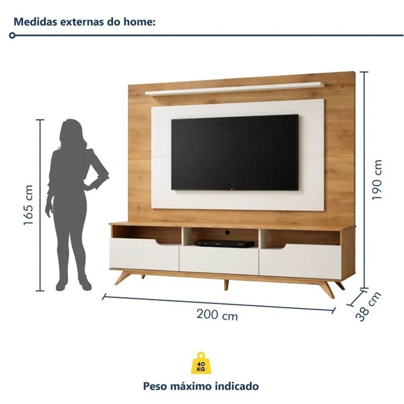Home Theater Diplomata Cinamomo/Off White Larg. 2.00m para TV até 60'' - Valdemóveis - Imagem 14