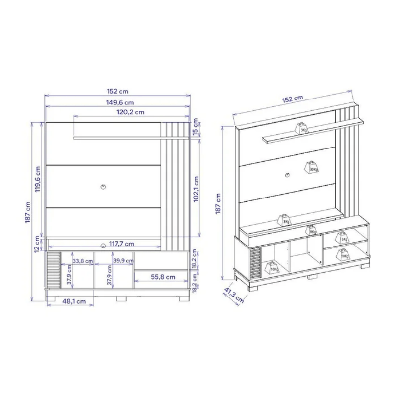 Home Jurerê Larg. 1.50m Naturale/Off White Mate para TV até 65" - Colibri - Imagem 8