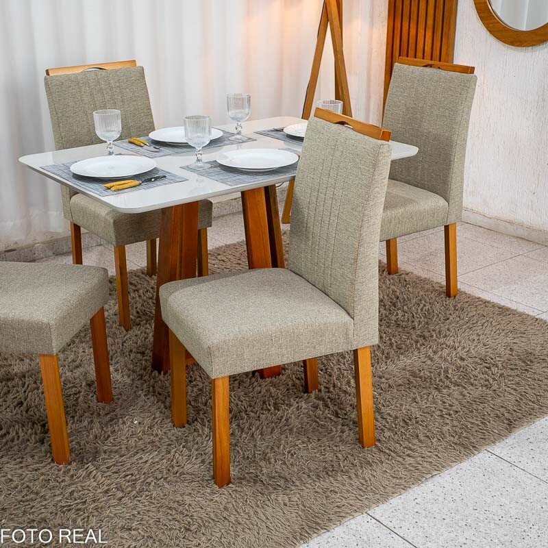 Mesa de Jantar Bali 120×80 Vidro Off/Base Madeira + 4 Cad. Atlanta Linho Bege Cru Madeira Minas Plac - Entregue Montada - Imagem 10