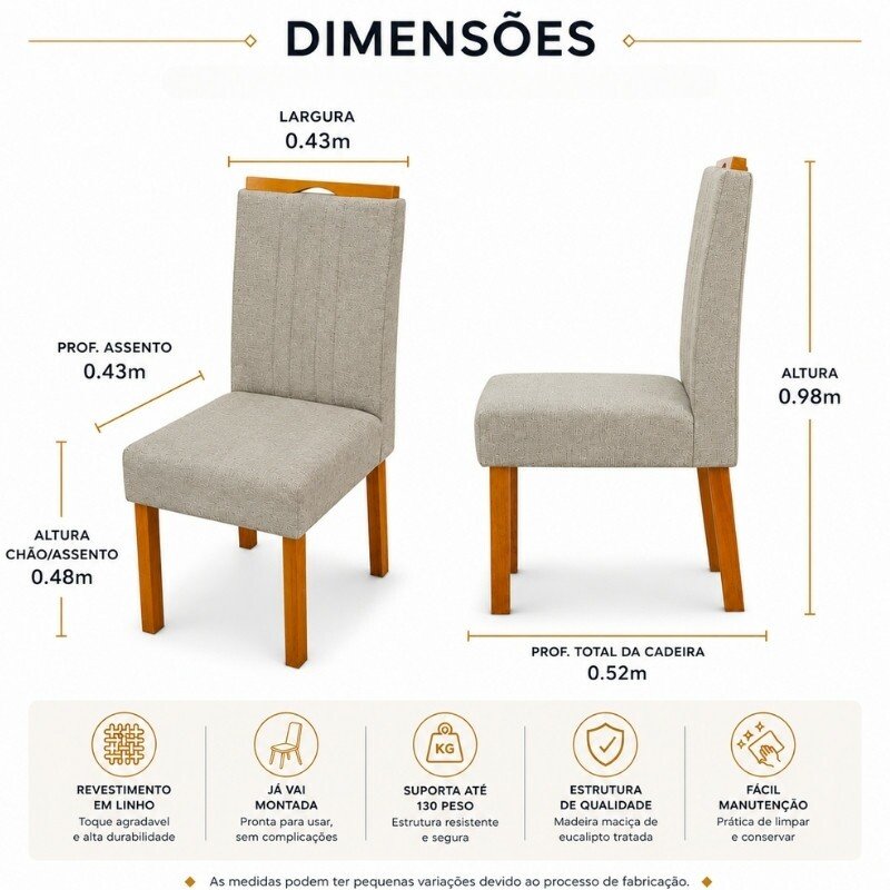 Mesa de Jantar Bali 120×80 Vidro Off/Base Madeira + 4 Cad. Atlanta Linho Bege Cru Madeira Minas Plac - Entregue Montada - Imagem 22