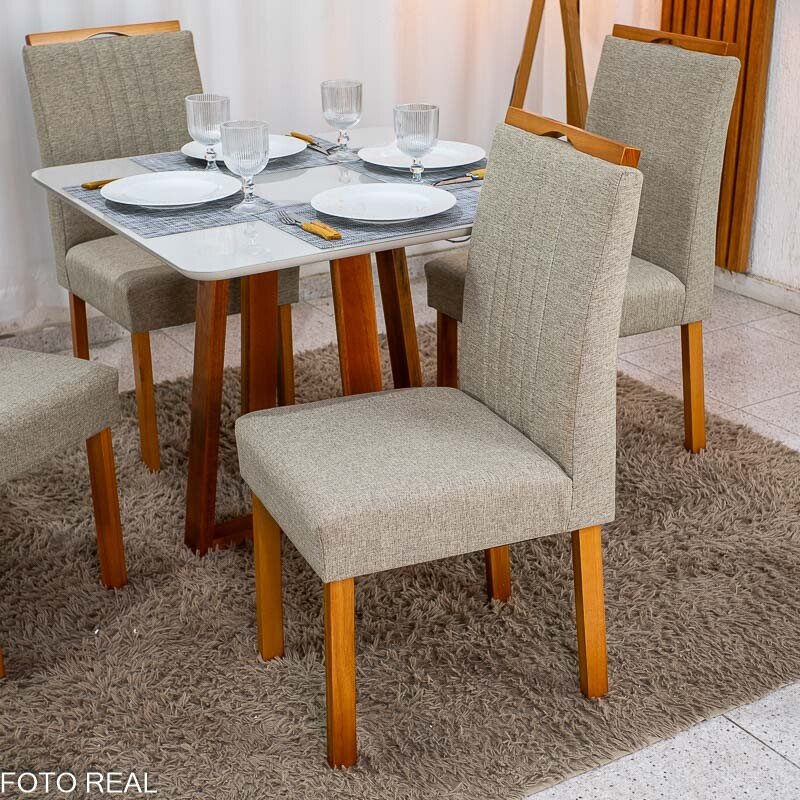 Mesa de Jantar Bali 90×90 Vidro Off/Base Madeira + 4 Cad. Atlanta Linho Bege Cru Madeira Minas Plac - Entregue Montada - Imagem 8