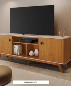 Rack Bancada Oslo Candian Larg.1.80m CinamomoOff White C2 Portas Detalhe Arredondado - JCM